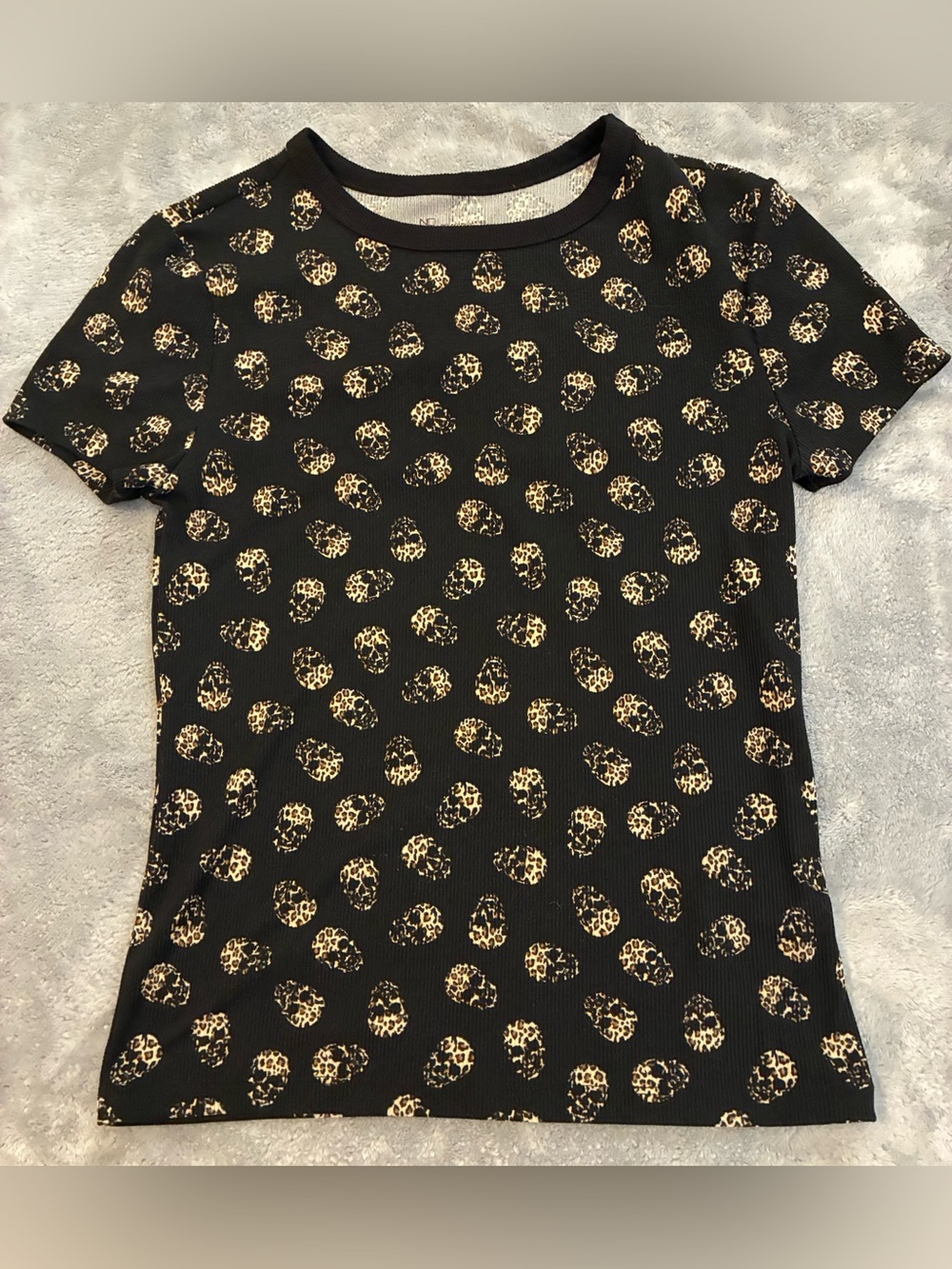 Women’s No Boundaries Brand Black Leopard Print Short Sleeve Top Size Small 3-5